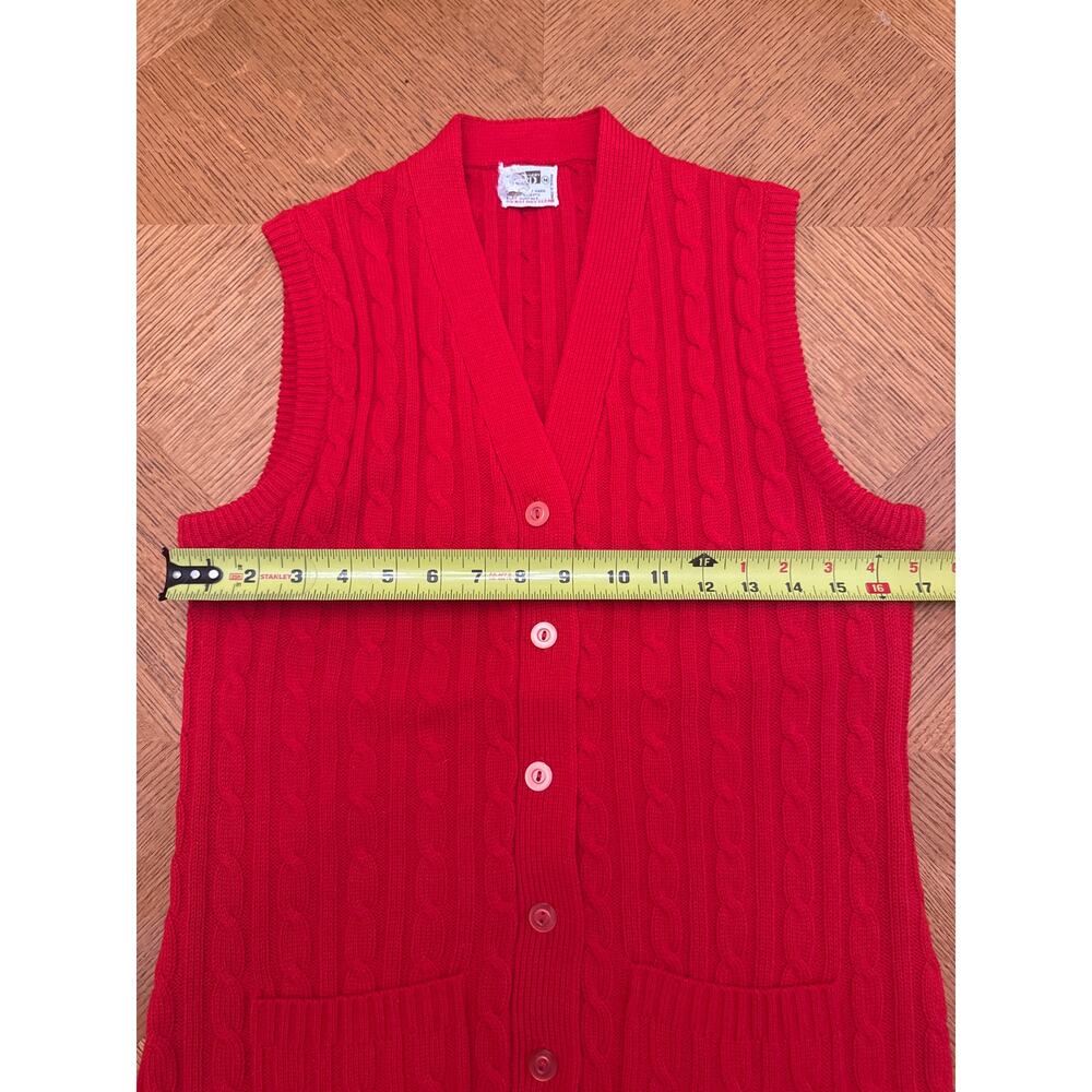 Vintage 1970s Montgomery Ward Red Button Front Women's Sweater Vest Medium - Picture 4 of 6